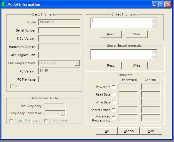 Radio Information Screen When the Radio Information Tab from the Edit pull down menu is accessed, the following screen appears: Basic Information Model This will have a generic number of CS3000 and