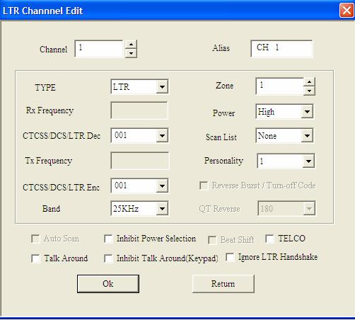 LTR Channel Edit Screen When the Channel Edit button from the Channel Information Screen is pressed, the following screen appears: Channel There are 128 channels in this radio.