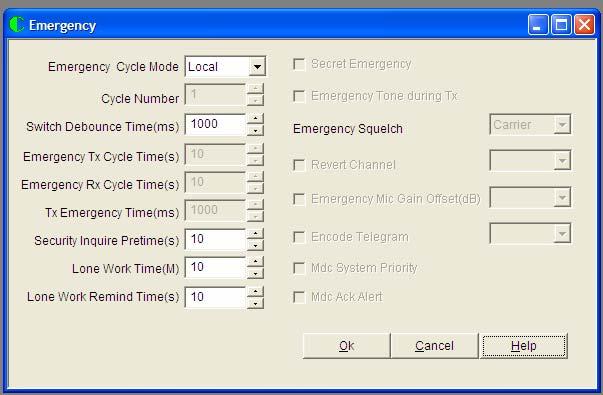 Emergency Screen When the Emergency entry from the tree bar is accessed, the following screen appears: Emergency Cycles Mode This feature describes how the radio will respond to an emergency as