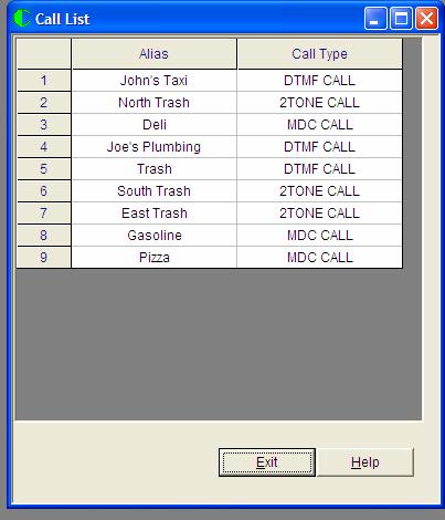 Call List Screen When the Call List entry from the tree bar is accessed, the following screen appears: This