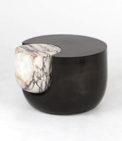 Side Table Embedded Bronze & Marble