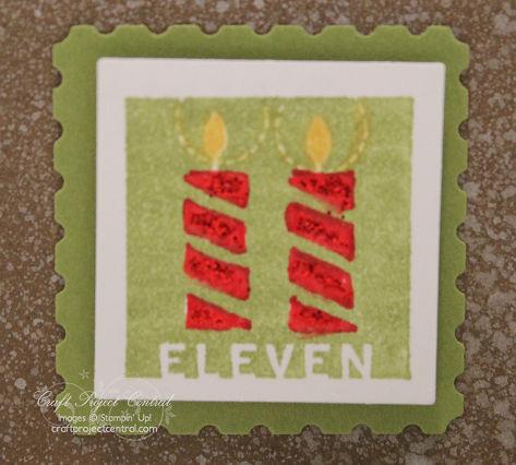 Punch with a 1 Square punch. Punch a Postage stamp from Lucky Limeade card stock.