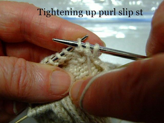 Reference terms: K = knit P = purl l = slip stitch KTB = knit through back loop RN = right needle LN = left needle YB = yarn back YF = yarn forward NA = Needle A, holds the first half of the rnd.