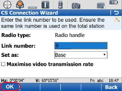 CS Wizard on TS15 Settings for CS Wizard on TS In the next step you need to designate the link number to be used between the radios and also the mode that the RH15 needs to be operating.