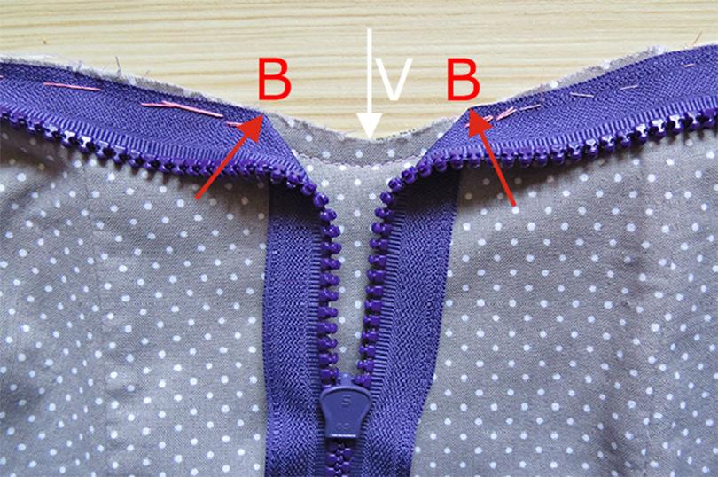 Make sure the ends of the zipper tape are folded as shown in the picture.