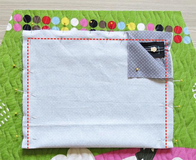 Fold the pocket lining in half lengthwise, right sides together and stitch along the three sides. Clip the corners.