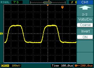 5. To invert a waveform Invert turns the displayed waveform 180 degrees, as respect to the ground level. When the oscilloscope is triggered on the inverted signal, the trigger is also inverted.
