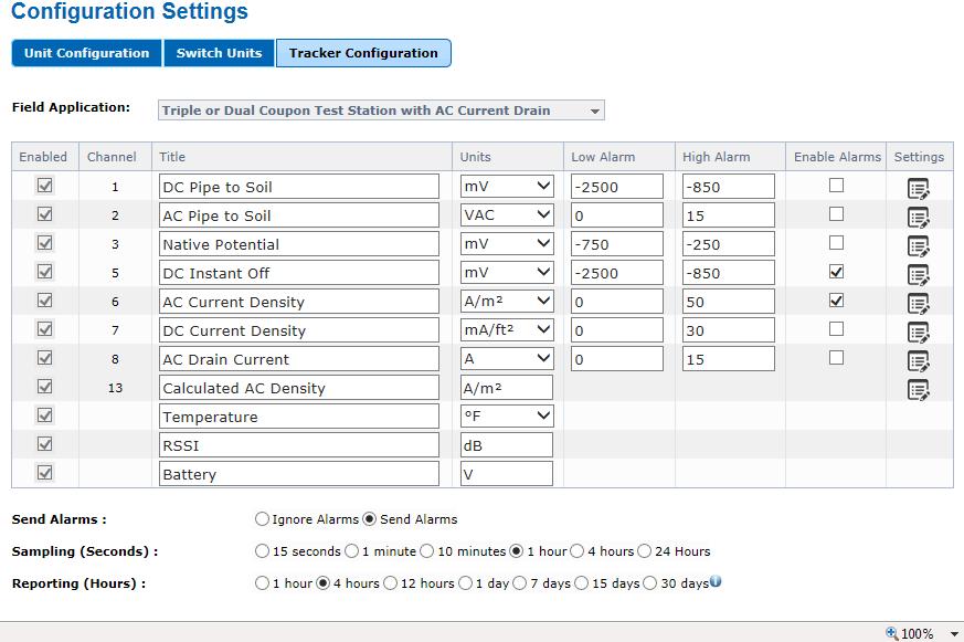 Figure 1. Tracker Field Application selection screen Selecting the mode for your application automatically enables the appropriate channels in the device and on the web.