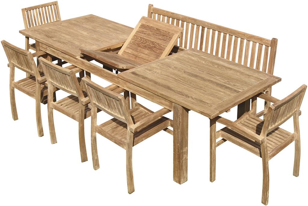 Set LUXOR Solid teak Extendable table L 220/280 x W 100 x H 78 cm Bench without armrests L