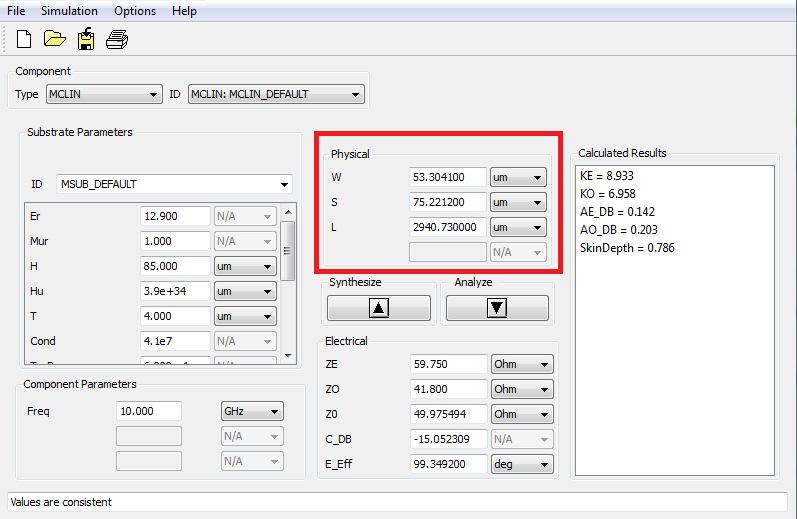 Figure 4-1 Parameters calculation of MCLIN using ADS LineCalc tool.