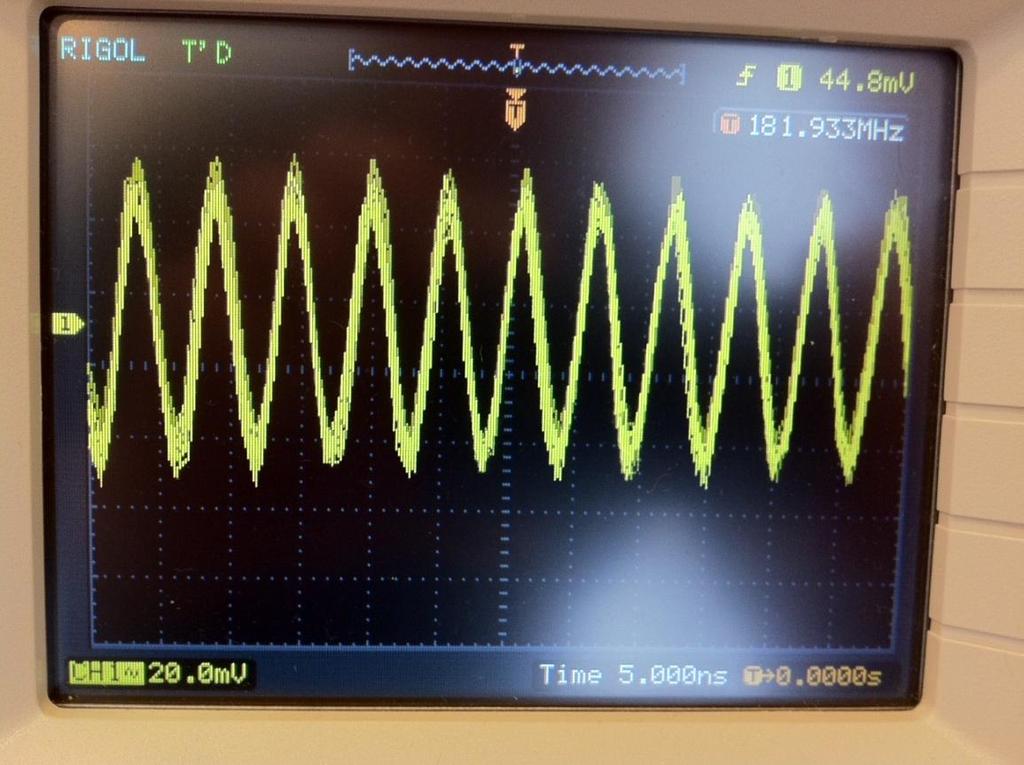 Real world cascode oscillation This screen shot shows clearly around 80-90mV of oscillation at 182MHz the scope probe was switched to 10x, so the amplitude was considerably higher
