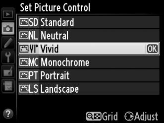 Modifying Picture Controls Existing preset or custom Picture Controls (0 134) can be modified to suit the scene or the user s creative intent.