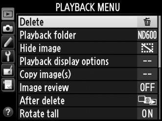 M Menu Guide D The Playback Menu: Managing Images To display the playback menu, press G and select the D (playback menu) tab.