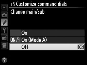 Highlight options and press the multi selector right to select or deselect, then highlight Done and press J. This setting also applies to the command dials for the MB-D14.