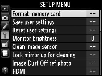 B The Setup Menu: Camera Setup To display the setup menu, press G and select the B (setup menu) tab.