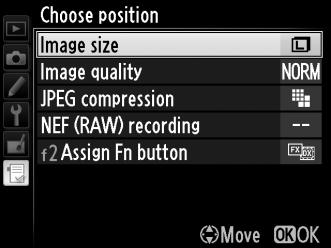 If desired, recent settings can be displayed in place of My Menu (0 283). Options can be added, deleted, and reordered as described below. Adding Options to My Menu 1 Select Add items.