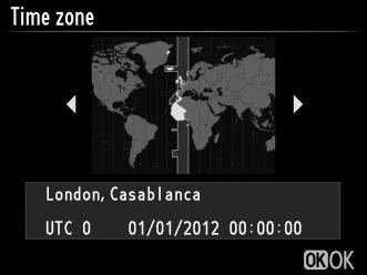 Press 1 or 3 to highlight the desired language and press J. X 3 Choose a time zone. A time-zone selection dialog will be displayed.