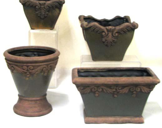 G03 T7663 5-1/2" Tan Brown Rim Ceramic Pots 3