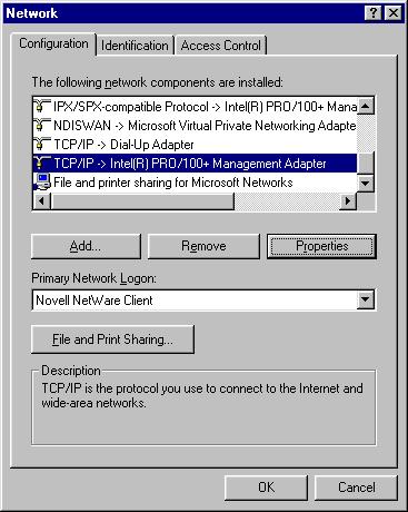 following network components are installed list and select