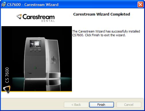 10 The Carestream Wizard Completed dialog box is displayed when the installation is finished. Click Finish.