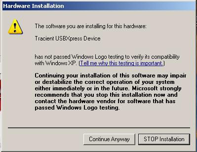5 While the Wizard searches or installs, the Windows Logo testing message