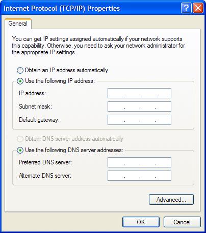 4 The Internet Protocol (TCP/IP Properties dialog box is displayed. Select Use the following IP address.