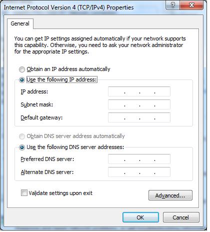 5 The Internet Protocol Version 4 (TCP/IPv4) Properties dialog box is displayed. Select Use the following IP address.