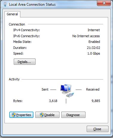 7 The Local Area Connection Status dialog box is displayed.