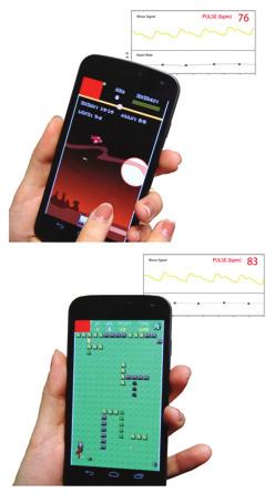 Figure 1. Real-time heart rate measurement via LivePulse Games (top: City Defender, bottom: Gold Miner).