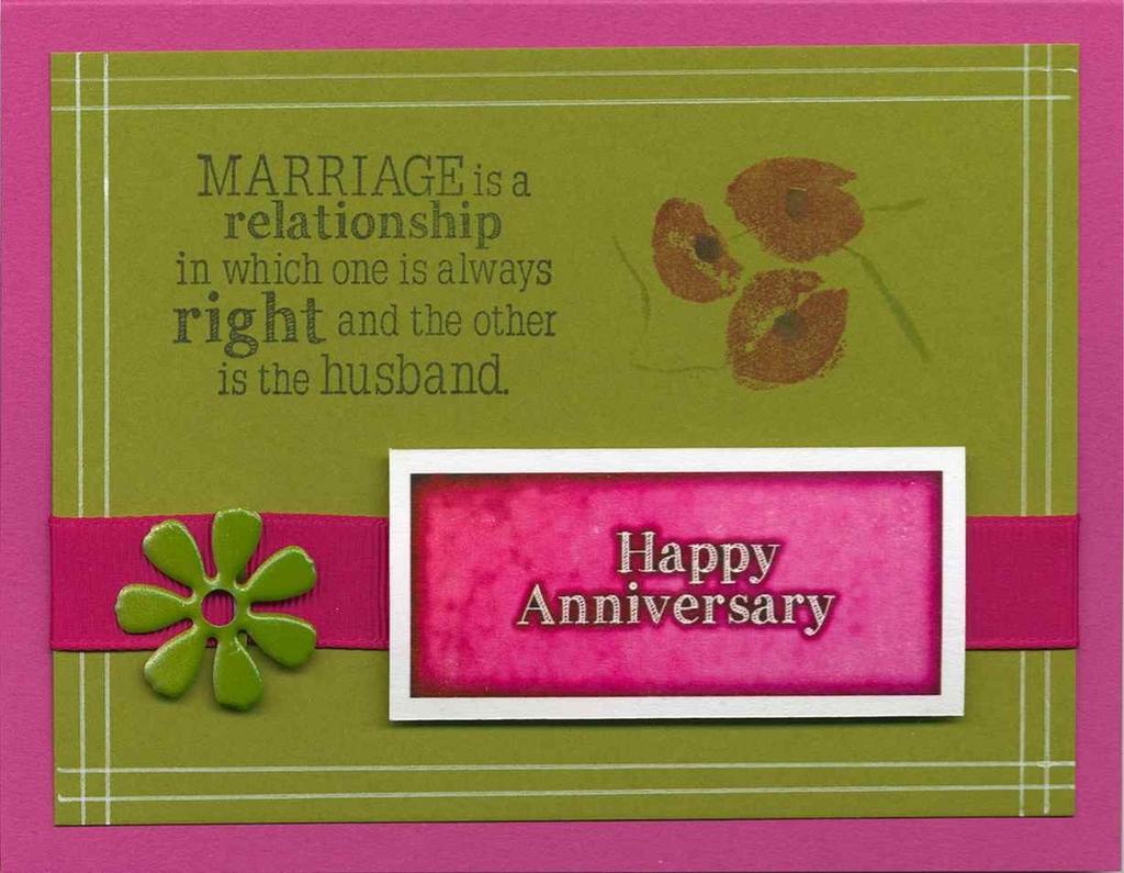Card #4 White Cutapart: Happy Anniversary Unmounted Greeting Unmounted Borders & Backgrounds Lime Flower Brad 1. Stamp the UM quote onto the Lime panel with India Black ink.