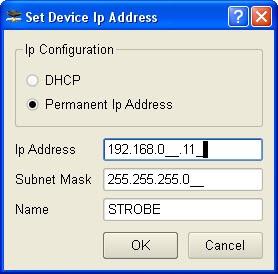 New window will open. Here you can set the new IP address, subnet mask and name of the controller.
