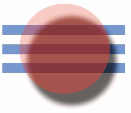 Figure 19 shows the red ball casting a shadow. In Figure 20, the Fill Opacity for the red ball is reduced to 40%. The drop shadow remains hidden behind the ball.