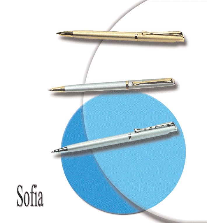 Sofia Full Gold Golden barrel, cap and details, gilt metal clip, blue ink jumbo refill.