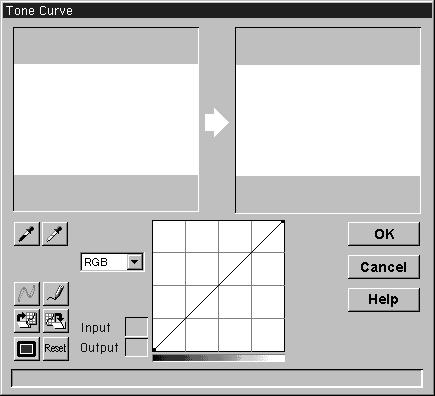 TONE CURVE DIALOG BOX NAMES OF PARTS The tone curve dialog box displays correction curves for the prescanned image. Here you can control the brightness, contrast, and colour of the output image.
