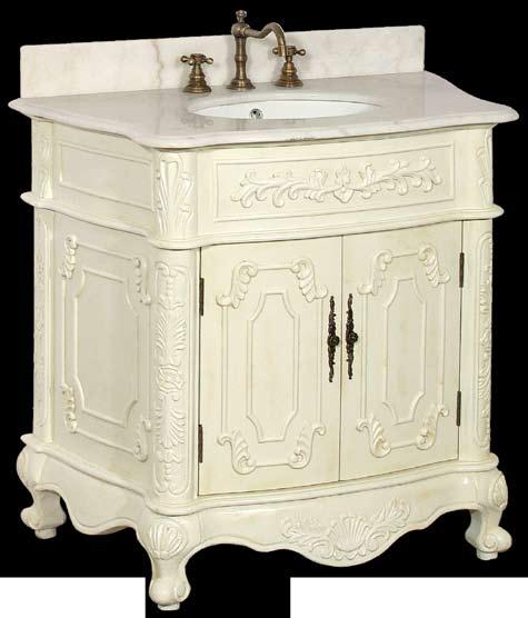 ANTIQUE VANITIES 30 DLVBJ - 006 ANTIQUE VANITY Two large front doors with hand carved detail open to a large storage
