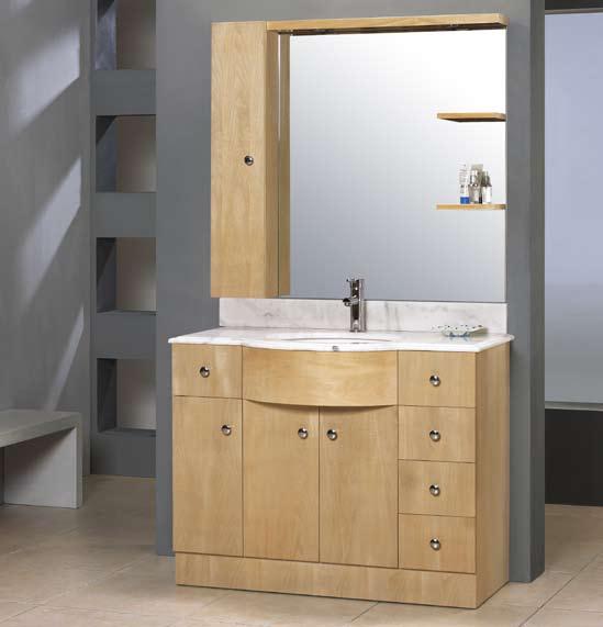 Vanity cabinet made of wood MDF Undermount white porcelain sink with overflow Drawers with soft closing rail system