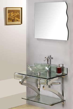 TM DLVG-209 GLASS VANITY A modern wall-mounted bathroom glass vanity boasting a space-saving design that does not compromise style.