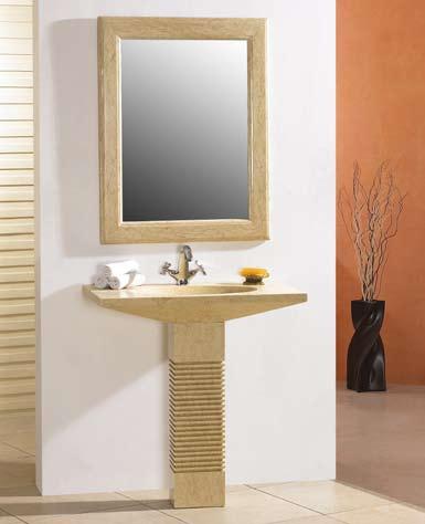 STONE VANITIES 62 DLVNF-V8 STONE VANITY This hand-carved stone vanity is beautifully designed with matching square pedestal and large square stone framed mirror.