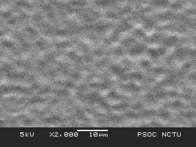 WYKO Ra=37nm Rz=491nm SEM Figure 3-3: Roughness of the test pattern with test mask. Etch depth (um) 4 3.5 3 2.5 2 1.5 1 0.5 0 Etch depth & solubility V.S. Transmittance 0.