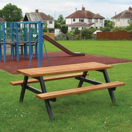 1275 PLOUGHMAN ALL TIMBER Freestanding picnic table All iroko timber in smooth planed finish and coated with Sadolin Classic Teak PLOUGHMAN STEEL FRAMED Freestanding picnic table Steel frame plastic