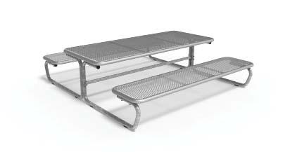 KINDER PICNIC BENCH & TABLE KINDER - LARCH SLAT TOPPED All steelwork hot dip galvanised with platform frames polyamide coated RAL 9006; bench & table surfaces in Larch timber slats, natural finish