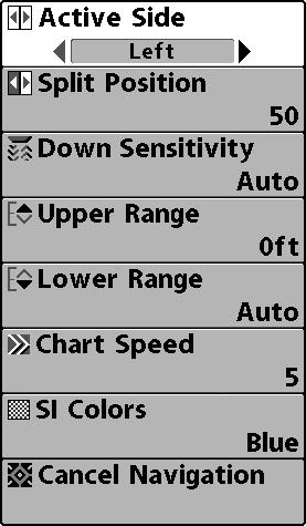 Down Imaging X-Press Menu Down Imaging X-Press Menu (Down Imaging Views only [898c SI, 998c SI]) The Down Imaging X-Press Menu provides a shortcut to your most frequentlyused settings.