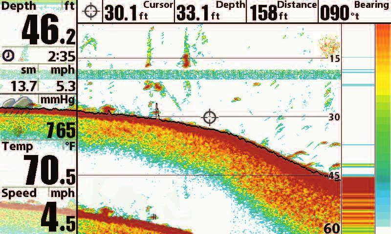 What s on the Sonar Display The Fishing System can display a variety of useful information about the area under and adjacent to your boat, including the following items: Triplog 1 3 2 4 8 10 9 8
