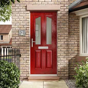 BUTTERLEY SG16 B U=1.2 W/m 2 K The Butterley in Red with Clear Glazing With its distinguishing angled brow design, the Butterley is an elegant twist on our bestselling dual glazed door, the Moorgreen.