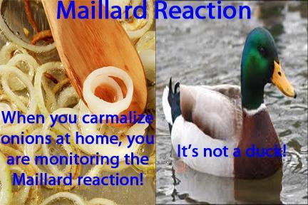 Maillard Reaction The Maillard reaction describes a non-enzymatic chemical reaction between amino acids (proteins) and reducing sugars that accelerates with heat and produces a browning effect on