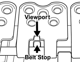 Air Powered Rivet Driver 8. Center belt in fastener strip. Look through viewports, belt end should be tight against belt stops. Tighten hold down bar to secure belt. 9.