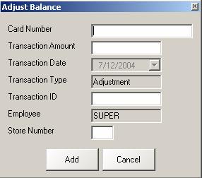 Adjust gift card balance This allows you to change the dollar balance on a card by either increasing (Positive Number) or decreasing (Negative Number) Once you select the Adjust Gift Card Balance