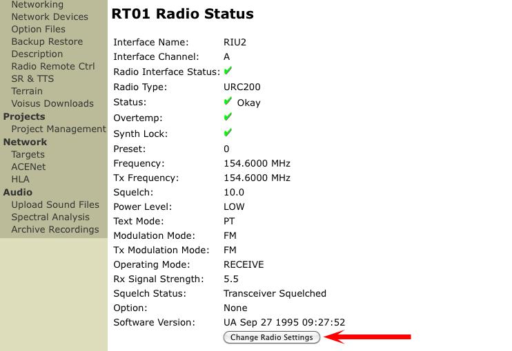 ASTi Synapse Remote Control Guide (Ver. 1, Rev. B) To control live radios: 1. From the Radio Status page, navigate to the very bottom of the page and click the Change Radio Settings button.