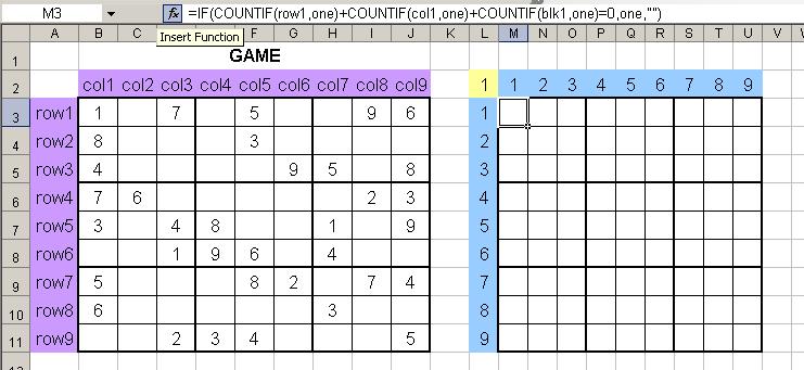 Sugden: Sudoku in Excel SUDOKU IN EXCEL Figure 11 23. We now have the number of ones in row1. But this on its own is not enough.