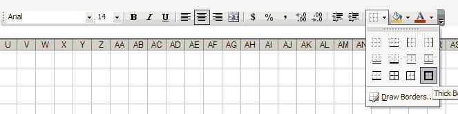 Whilst cells B3:J11 are selected create an outline grid using the border button in the formatting toolbar (if it is not visible select View > Toolbars > Formatting).